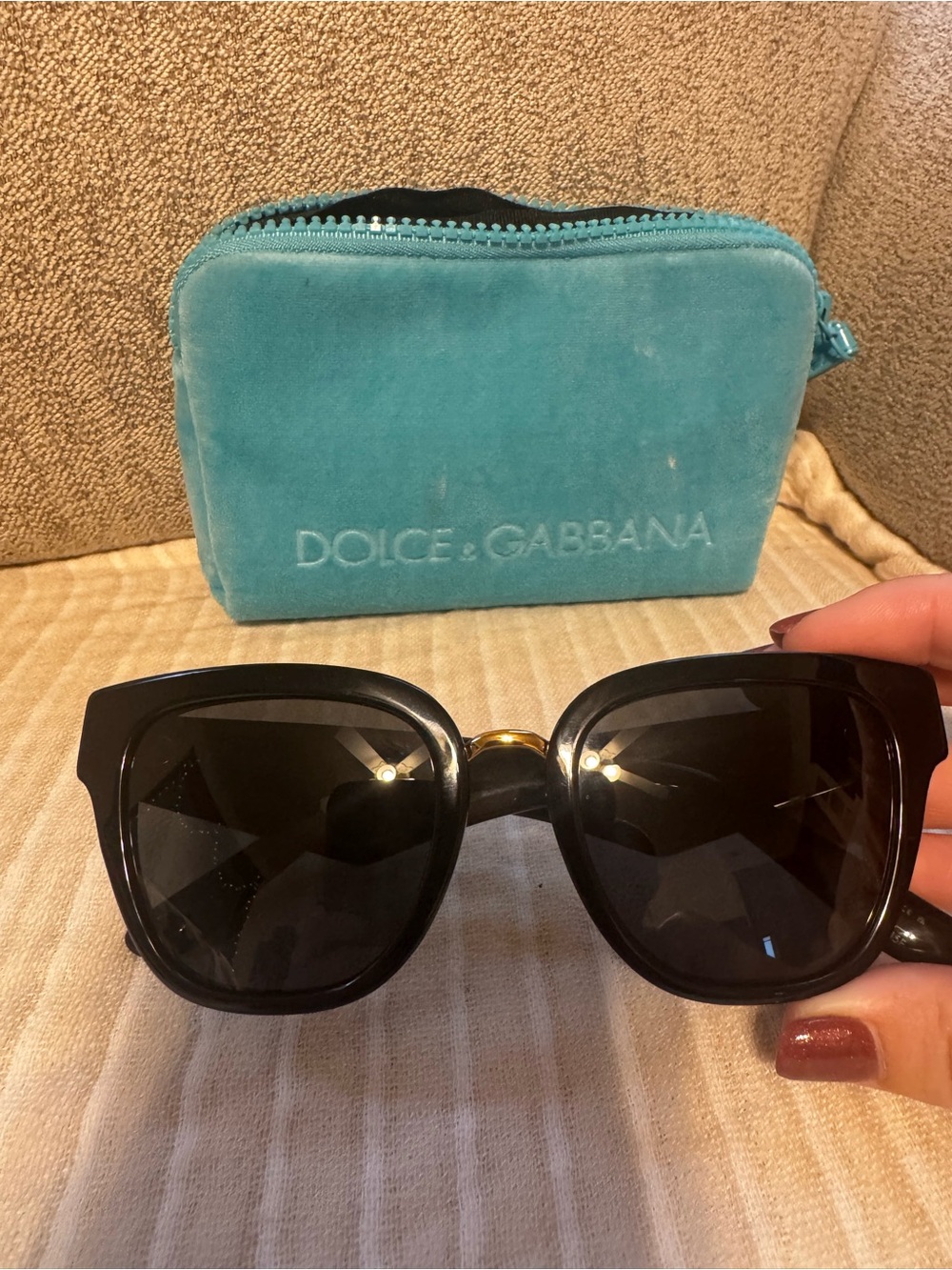 Dolce & Gabbana Black Oversized Sunglasses with Turquoise Case